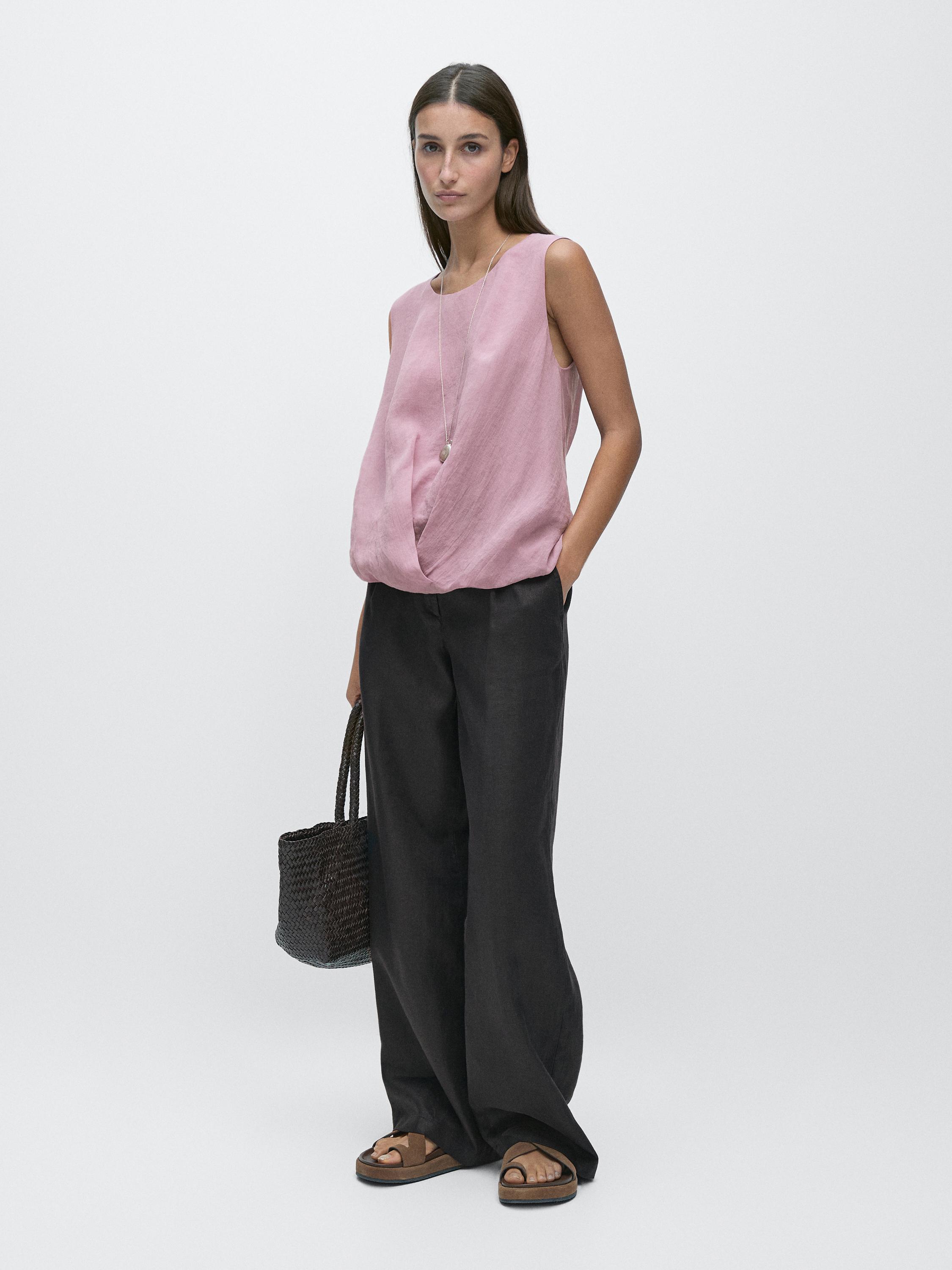 Sleeveless ramie blend top